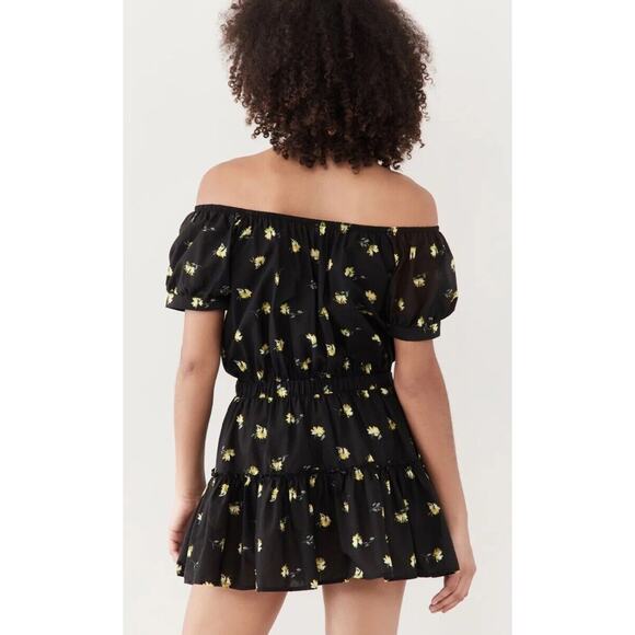 Eberjey Elsie Black Floral Print Mini Dress Off Shoulder Button Up Small j27 - Picture 6 of 13